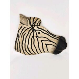 XL Zebra Serving Tray Wall Hanging Art Piece Handpainted Safari Africa‎ Zoo Vtg